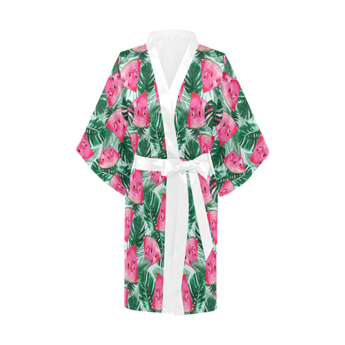Watermelons tropical palm leaves pattern Women's Short Kimono Robe