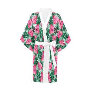 Watermelons tropical palm leaves pattern Women's Short Kimono Robe