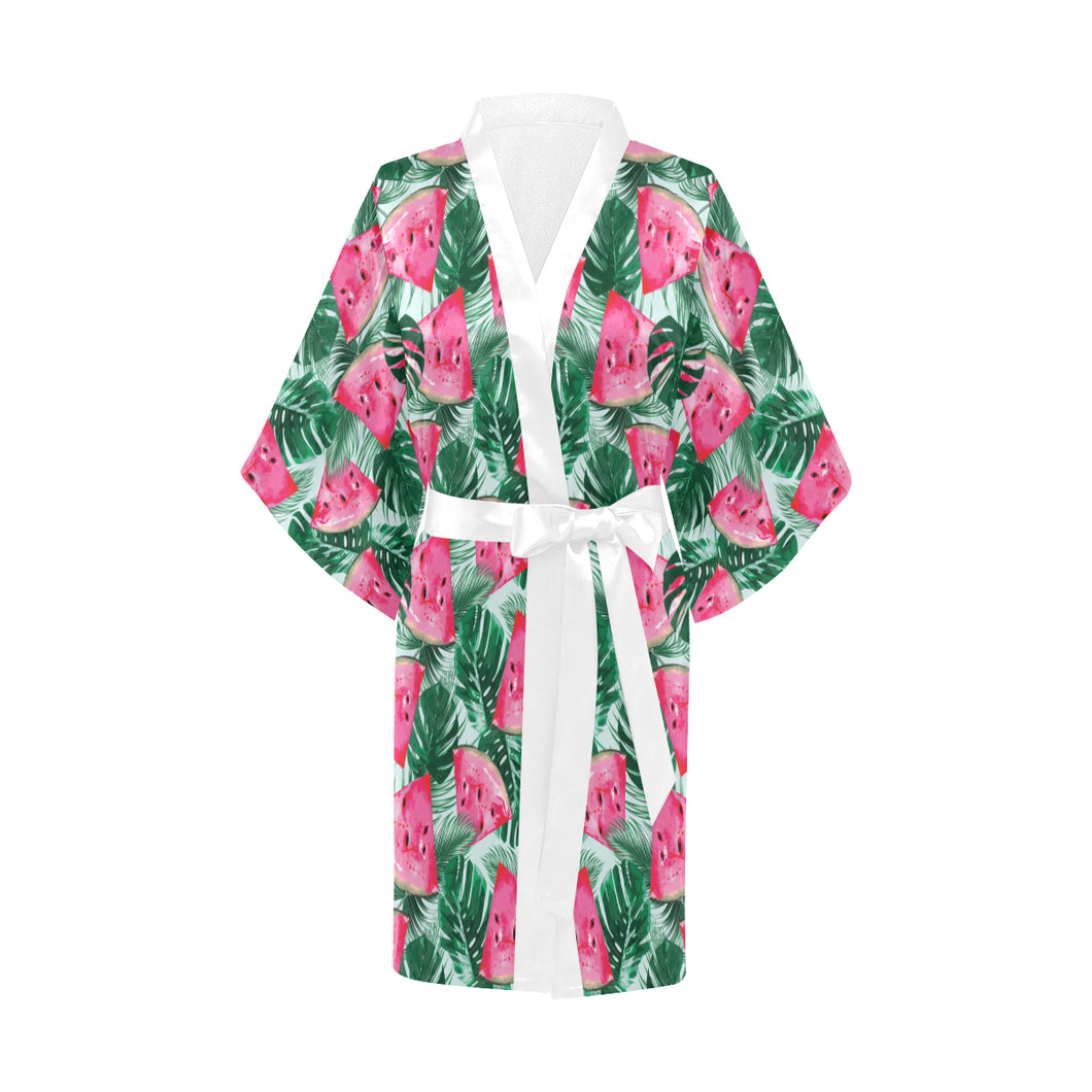 Watermelons tropical palm leaves pattern Women's Short Kimono Robe