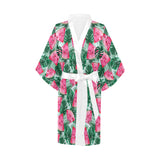 Watermelons tropical palm leaves pattern Women's Short Kimono Robe