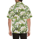 White orchid flower tropical leaves pattern Men's All Over Print Hawaiian Shirt