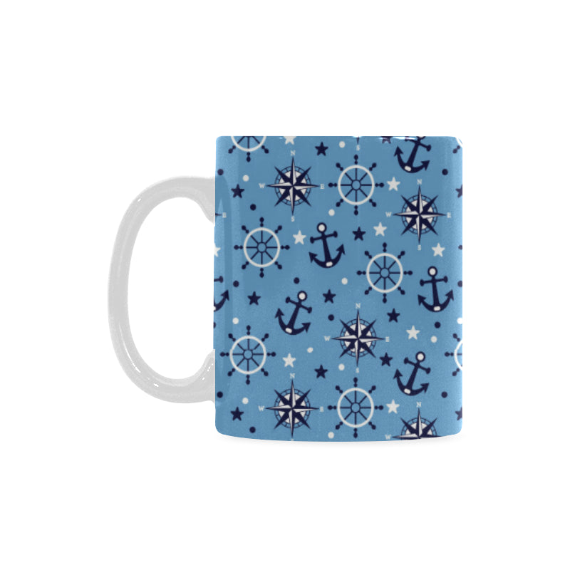 Anchors rudder compass star nautical pattern Classical White Mug (Fulfilled In US)