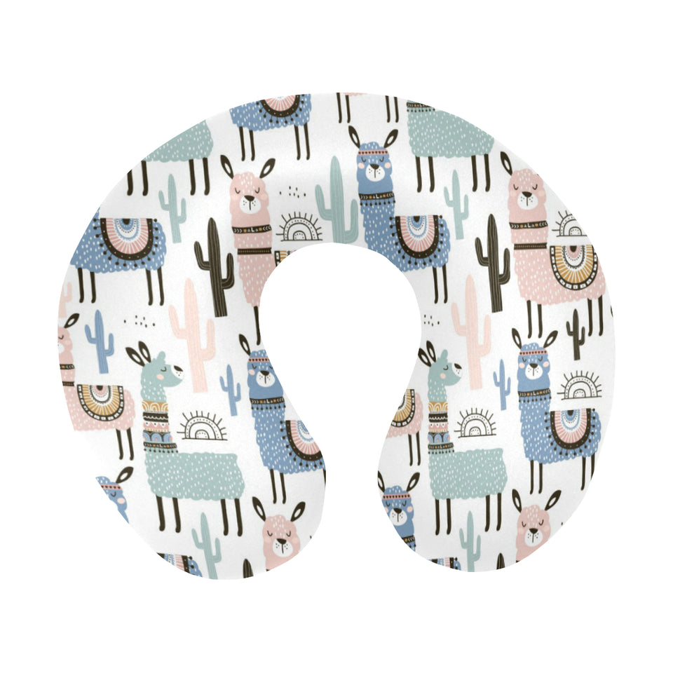 lama Alpaca cactus hand drawn pattern U-Shaped Travel Neck Pillow