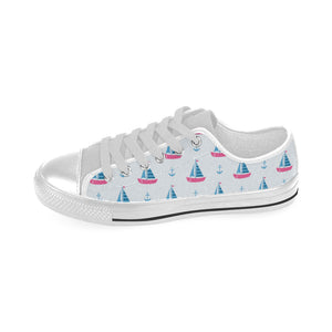 Sailboat anchor pattern Men's Low Top Shoes White