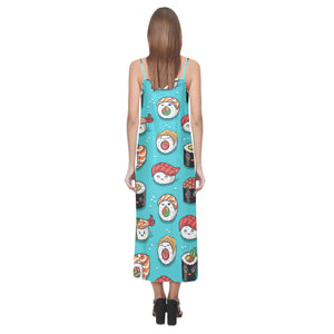 Cute sushi pattern V-Neck Open Fork Long Dress