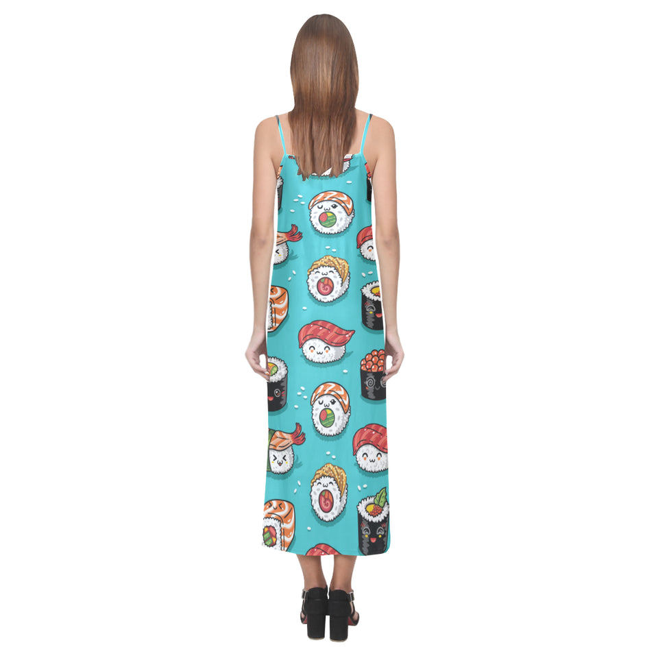 Cute sushi pattern V-Neck Open Fork Long Dress