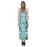Cute sushi pattern V-Neck Open Fork Long Dress