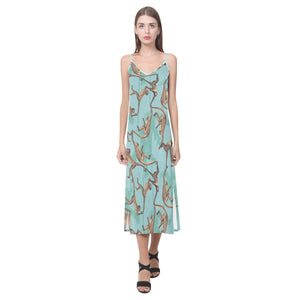 Monkey Palm tree background V-Neck Open Fork Long Dress