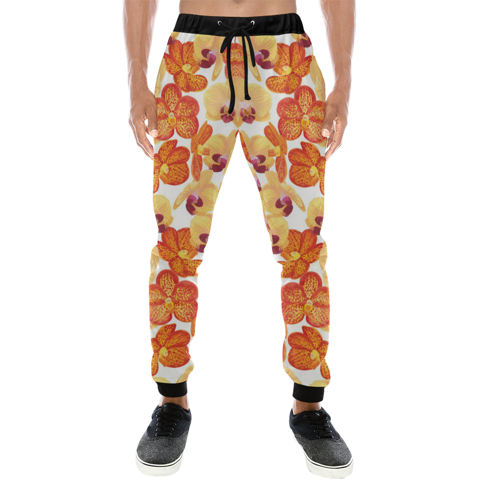 Orange yellow orchid flower pattern background Unisex Casual Sweatpants
