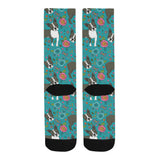 Boston terrier beautiful flower pattern Crew Socks