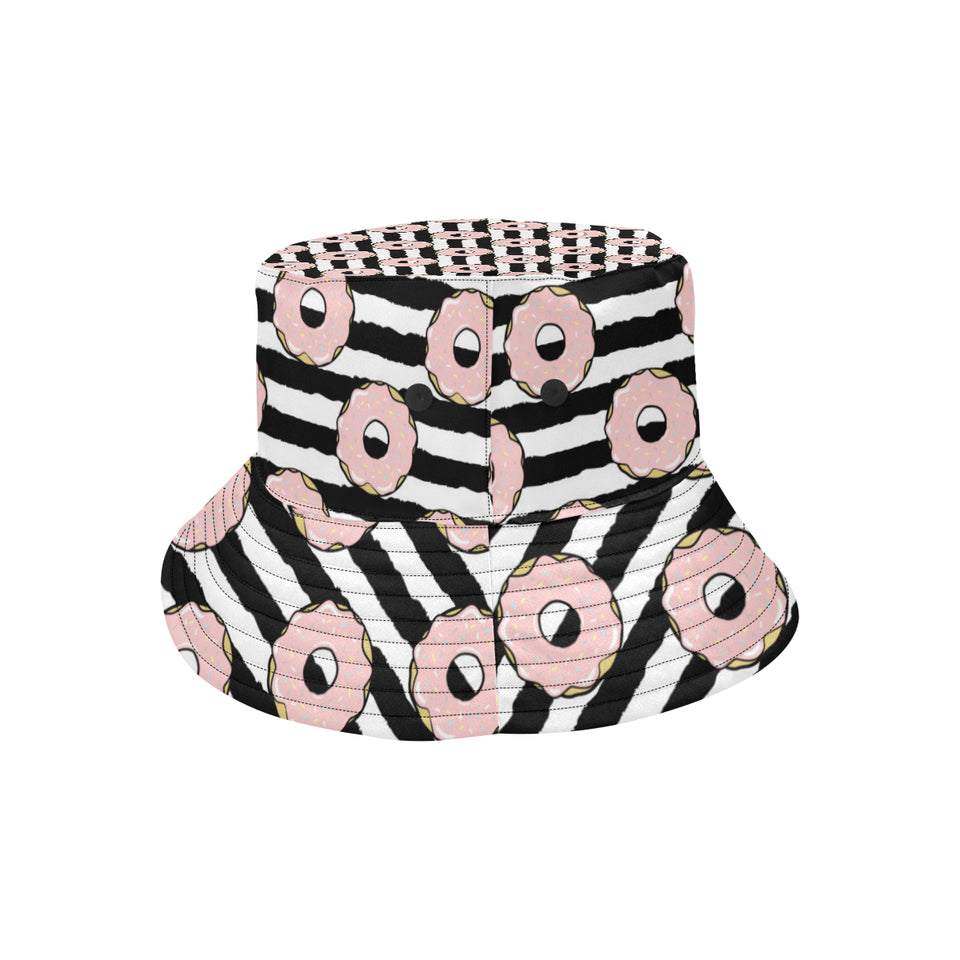 Donuts pink icing striped pattern Unisex Bucket Hat