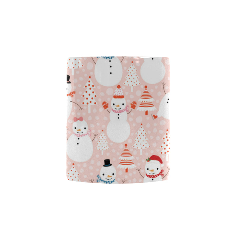 Cute snowman christmas tree snowpink background Morphing Mug Heat Changing Mug