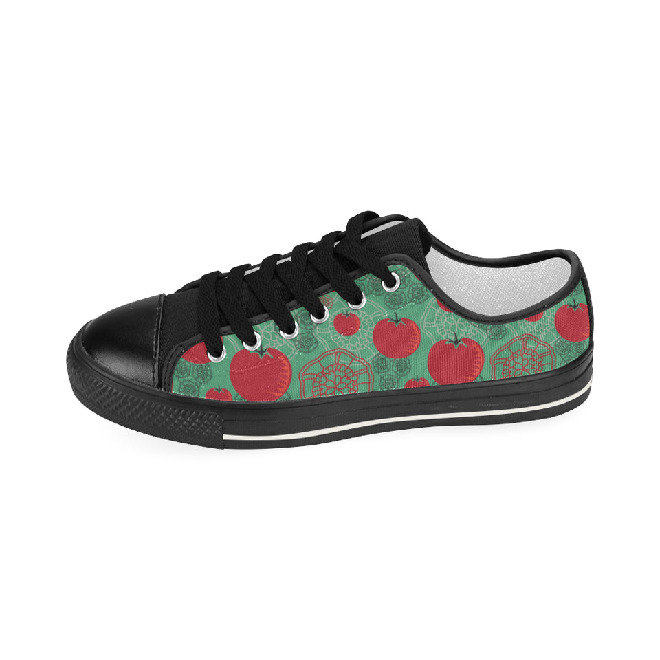 Tomato design pattern Women's Low Top Canvas Shoes Black