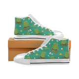 Cute frog dragonfly design pattern Women's High Top Canvas Shoes White