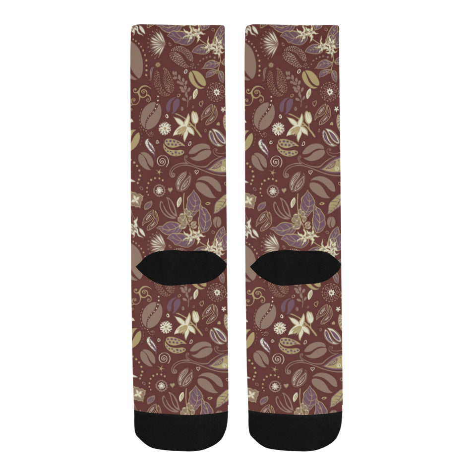 Coffee bean flower pattern Crew Socks