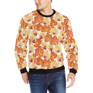 Orange yellow orchid flower pattern background Men's Crew Neck Sweatshirt