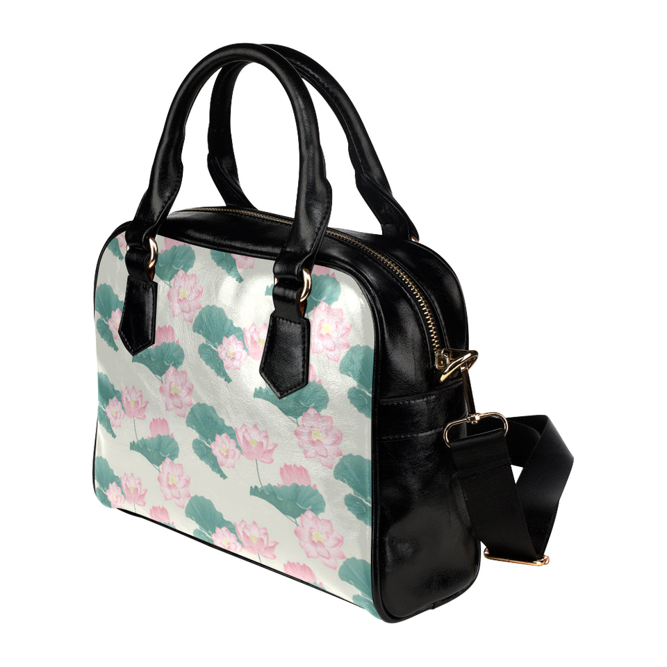 Pink lotus waterlily leaves pattern Shoulder Handbag