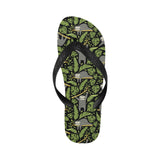 Cute sloths tropical palm leaves black background Unisex Flip Flops