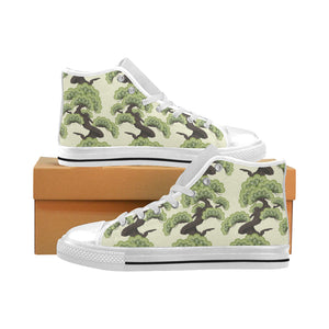 Bonsai pattern Men's High Top Canvas Shoes White