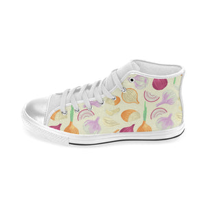 Onion garlic white red pattern Women's High Top Canvas Shoes White