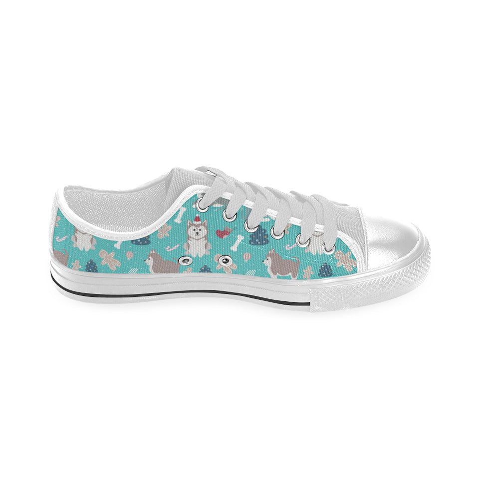 Christmas cute siberian husky puppie pattern Men's Low Top Shoes White