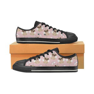 Cute unicorn pug pattern Kids' Boys' Girls' Low Top Canvas Shoes Black