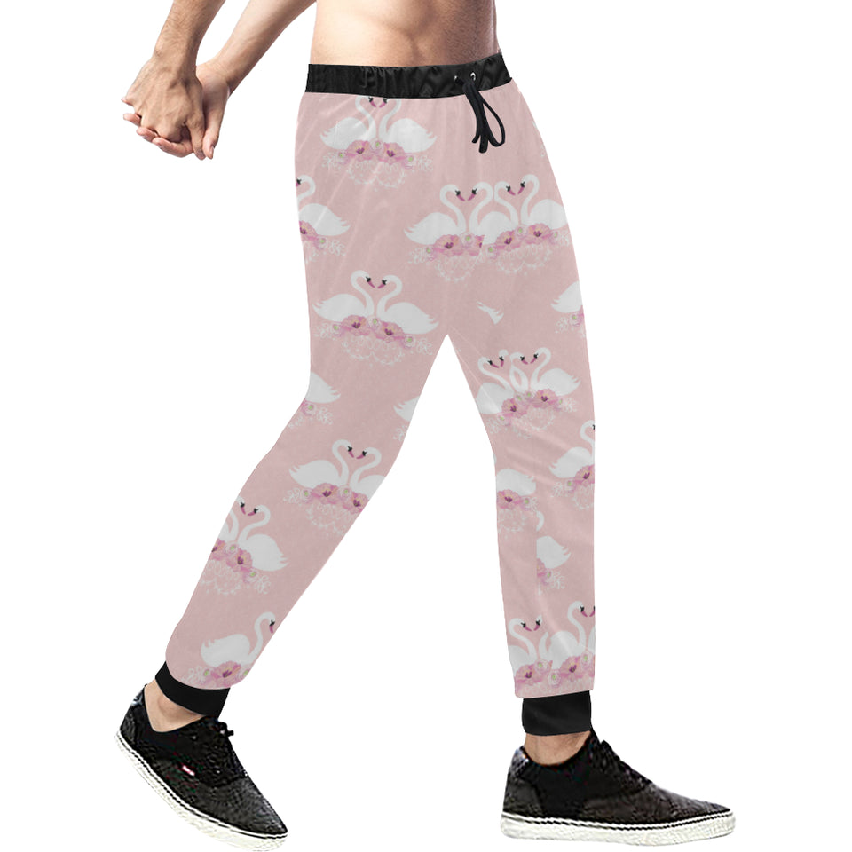 White swan and flower love pattern Unisex Casual Sweatpants