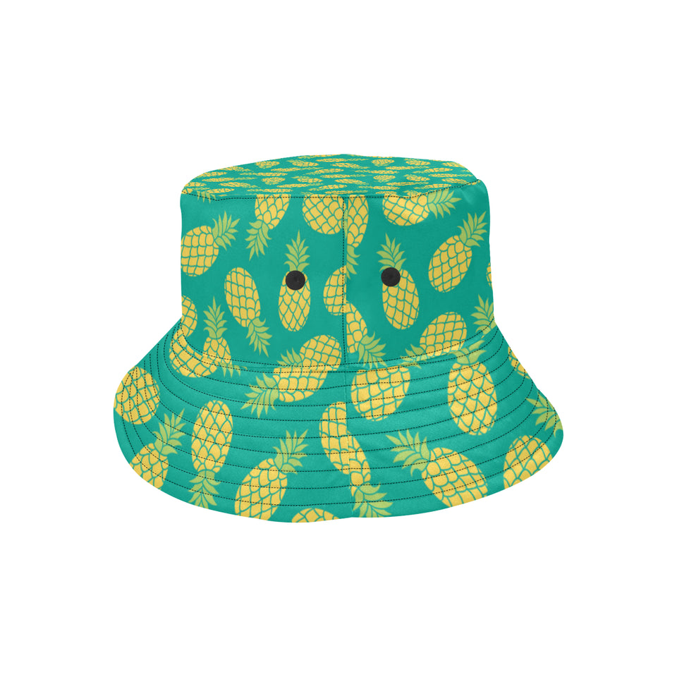 Pineapples pattern green background Unisex Bucket Hat