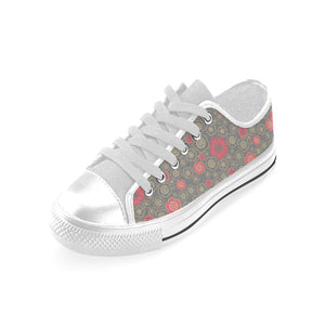 Red gold Sakura cherry blossom gray background Men's Low Top Shoes White