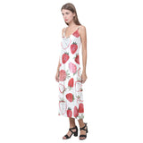 watercolor hand drawn beautiful strawberry pattern V-Neck Open Fork Long Dress