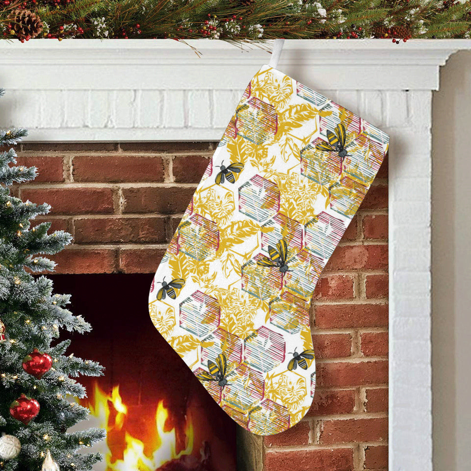 Cool Bee honeycomb leaves pattern Christmas Stocking