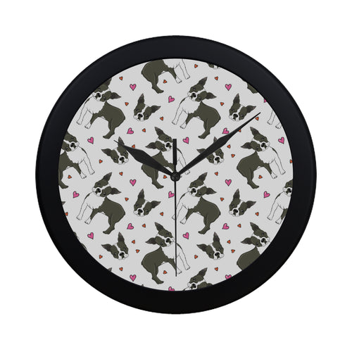Boston terrier dog hearts vector pattern Elegant Black Wall Clock