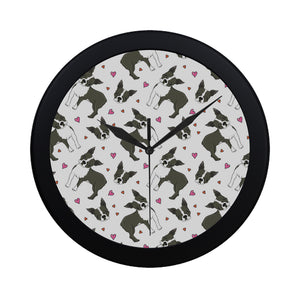 Boston terrier dog hearts vector pattern Elegant Black Wall Clock