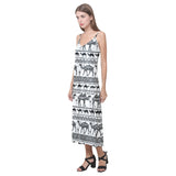 Camel polynesian tribal pattern V-Neck Open Fork Long Dress