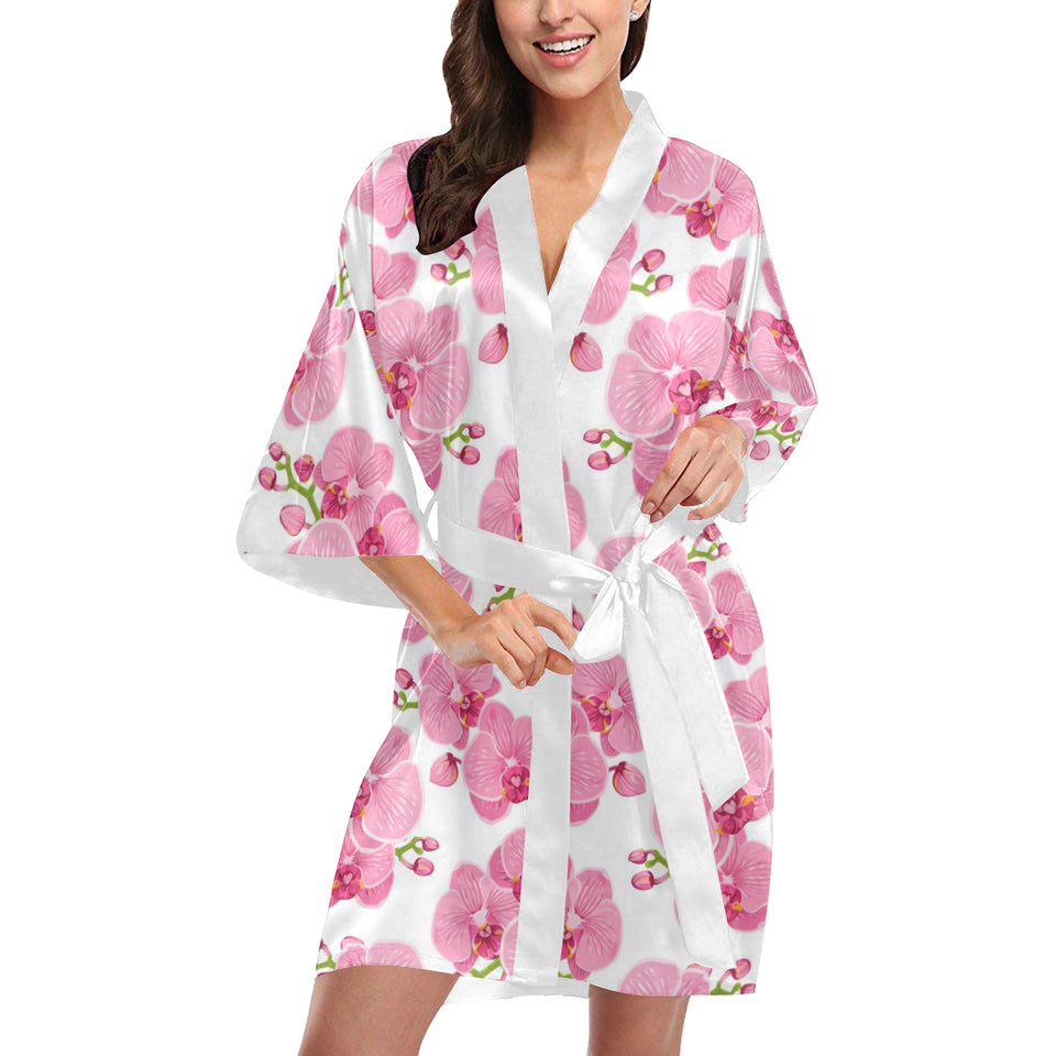 pink purple orchid pattern background Women's Short Kimono Robe