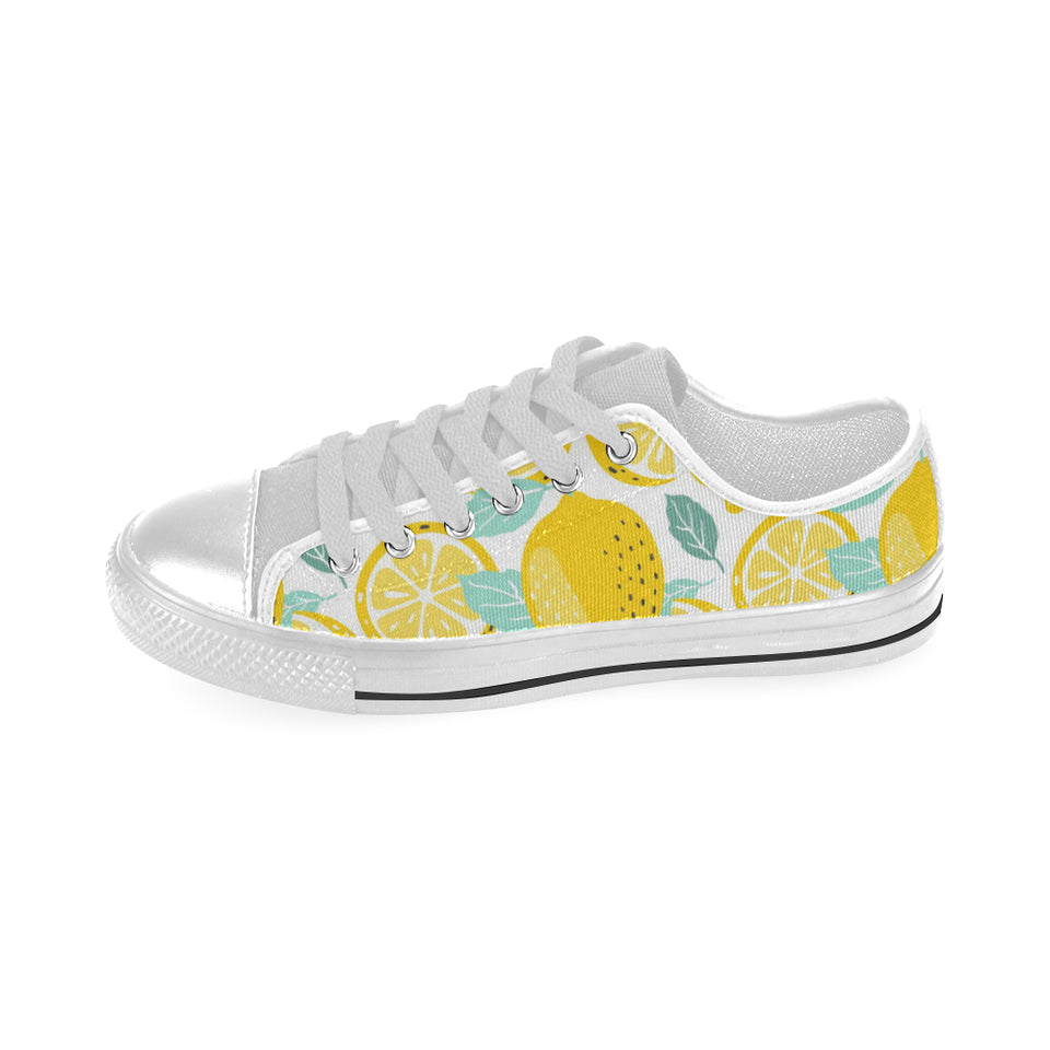lemon design pattern Men's Low Top Canvas Shoes White