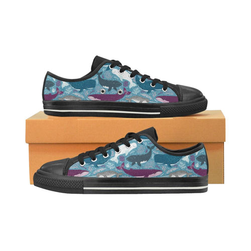 Whale design pattern Kids' Boys' Girls' Low Top Canvas Shoes Black