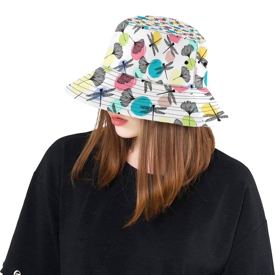 Dragonflies ginkgo leaves pattern Unisex Bucket Hat