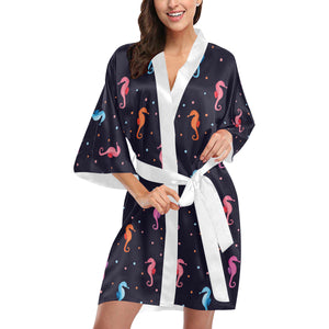Watercolor colorful seahorse pattern Women's Short Kimono Robe