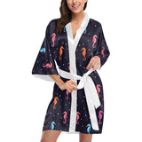 Watercolor colorful seahorse pattern Women's Short Kimono Robe