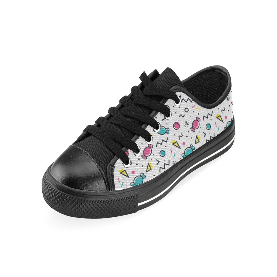 Candy design pattern Men's Low Top Canvas Shoes Black