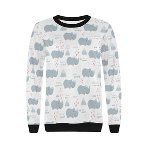cute rhino heart pattern Women's Crew Neck Sweatshirt
