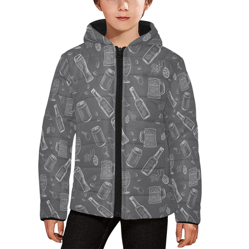 Beer hand drawn pattern Kids' Boys' Girls' Padded Hooded Jacket