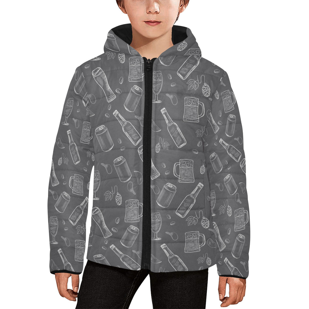 Beer hand drawn pattern Kids' Boys' Girls' Padded Hooded Jacket