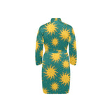 Sun green background Men's Long Sleeve Belted Night Robe