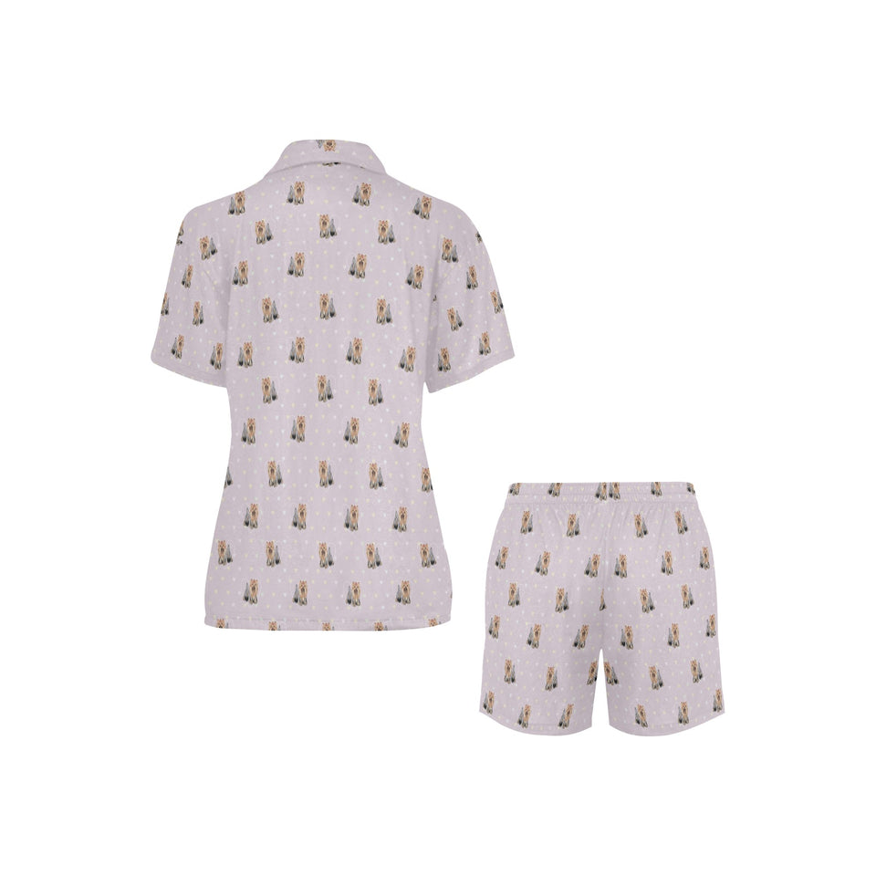 Yorkshire Terrier Pattern Print Design 02 Women's V-Neck Short Pajama Set