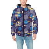 Blue japanese pattern cloud wave flower Men's Padded Hooded Jacket