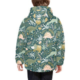 dinosaurs tropical leaves flower pattern Kids' Boys' Girls' Padded Hooded Jacket