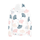 Black Gray Cream coral ginkgo leaves pattern Men's Padded Hooded Jacket