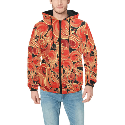 Fire flame pattern Men's Padded Hooded Jacket